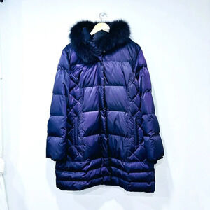 LAURA Purple Quilted Down‎ Coat with Fur Hood | X-Large *